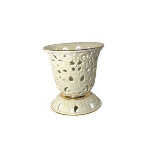 Lenox Ceramic Candle Holder With Gold Accents Floral Cutout Design 4.5" H VNT